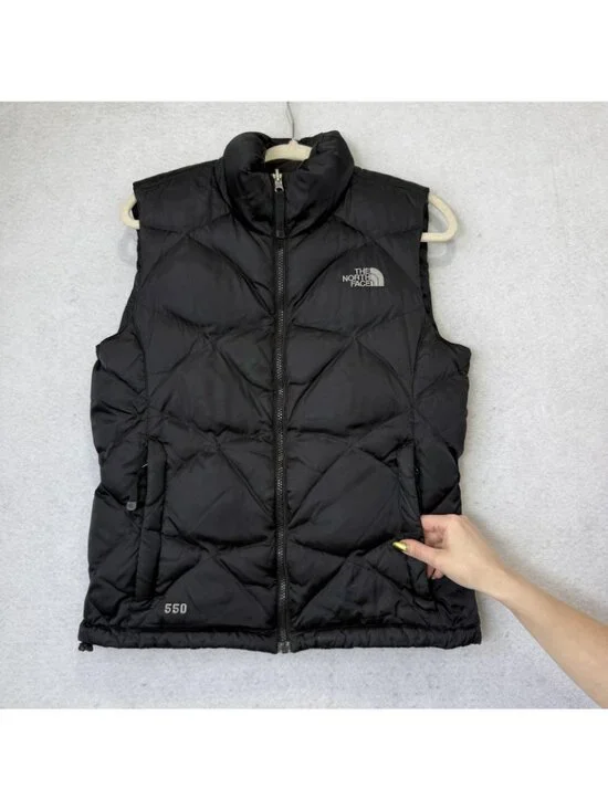 The North Face Vest Womens Medium Black 550 Fill Down Puffer Quilted Zip Pockets - Picture 9 of 13